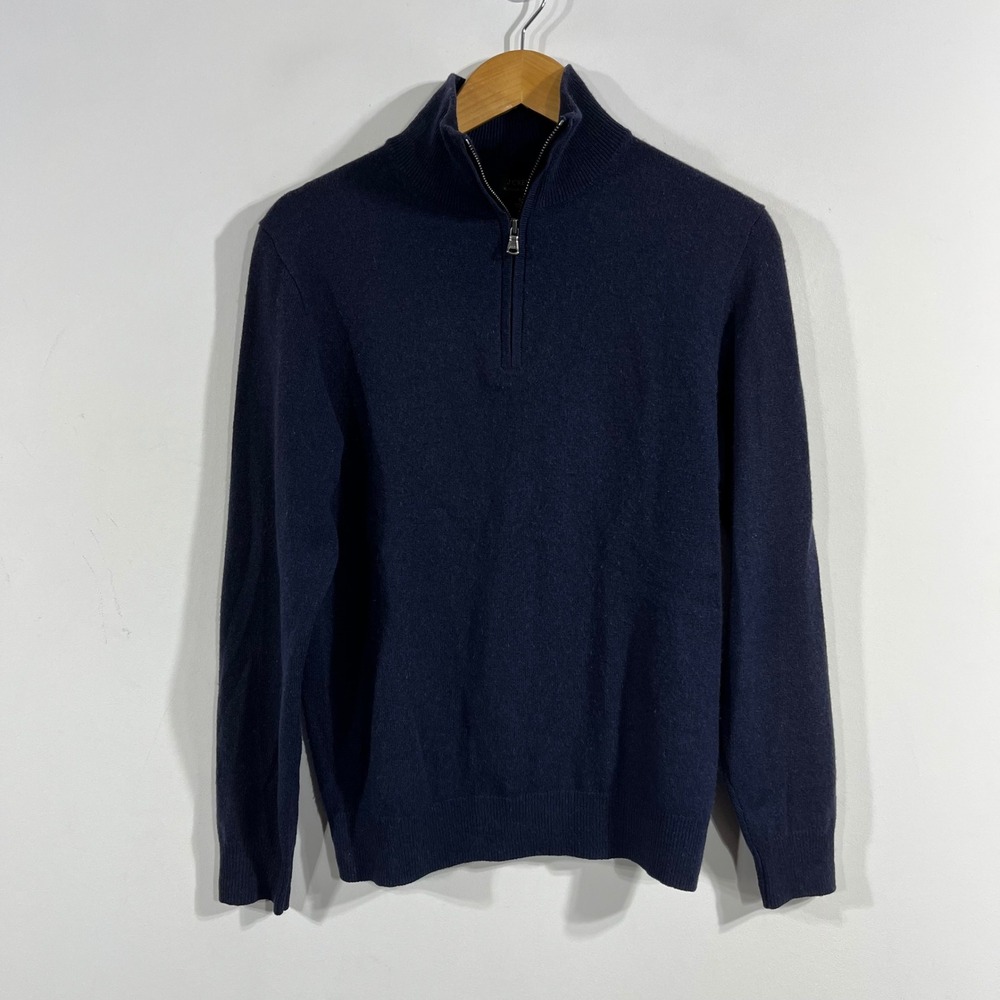 J.Crew Academia Preppy 100% Cashmere Knit 1/4 Zip Sweater Navy Men Small Capsule